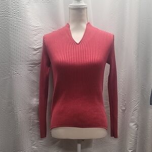 Talbots~Red V-Neck Ribbed Sweater Size Medium‎